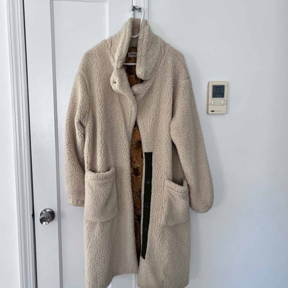 Free People Cream Tessa Longline Teddy Coat